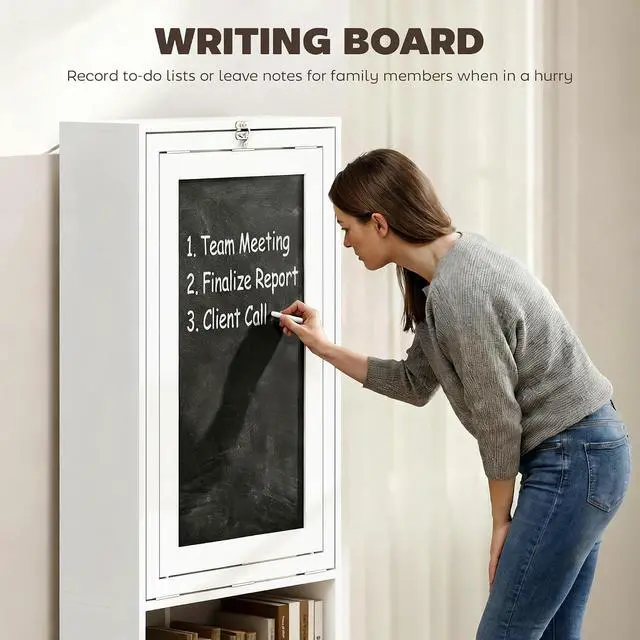 Alt view image 6 of 7 - Foldable Convertible Writing Table Space-Saving Computer Desk White | Wall Mounted Design, Chalkboard, Storage Shelves, for Small Spaces, Home Office, Bedroom, Dorm, Apartment