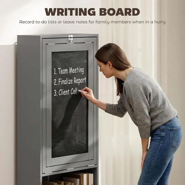 Alt view image 5 of 7 - Foldable Desk Wall Mounted Convertible Table for Small Spaces, Gray | Wall Mounted, Space-Saving, Chalkboard, Storage Shelves, for Small Spaces, Home Office, Bedroom, Dorm, Apartment