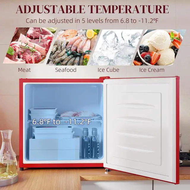 Alt view image 3 of 7 - Mini Freezer Countertop Compact Upright Freezer 1.1 Cu.Ft Red | Removable Shelves, Reversible Door, Tabletop, Home, Dorm, Apartment, Office