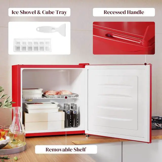 Alt view image 6 of 7 - Mini Freezer Countertop Compact Upright Freezer 1.1 Cu.Ft Red | Removable Shelves, Reversible Door, Tabletop, Home, Dorm, Apartment, Office