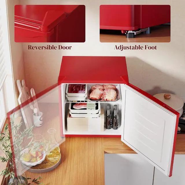 Alt view image 5 of 7 - Mini Freezer Countertop Compact Upright Freezer 1.1 Cu.Ft Red | Removable Shelves, Reversible Door, Tabletop, Home, Dorm, Apartment, Office