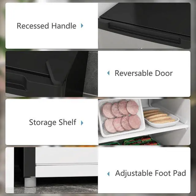 Alt view image 3 of 7 - Mini Freezer Countertop 3 Cu.Ft Reversible Door 3 Shelves Silver | Compact Upright Freezer, Home, Dorm, Apartment, Office