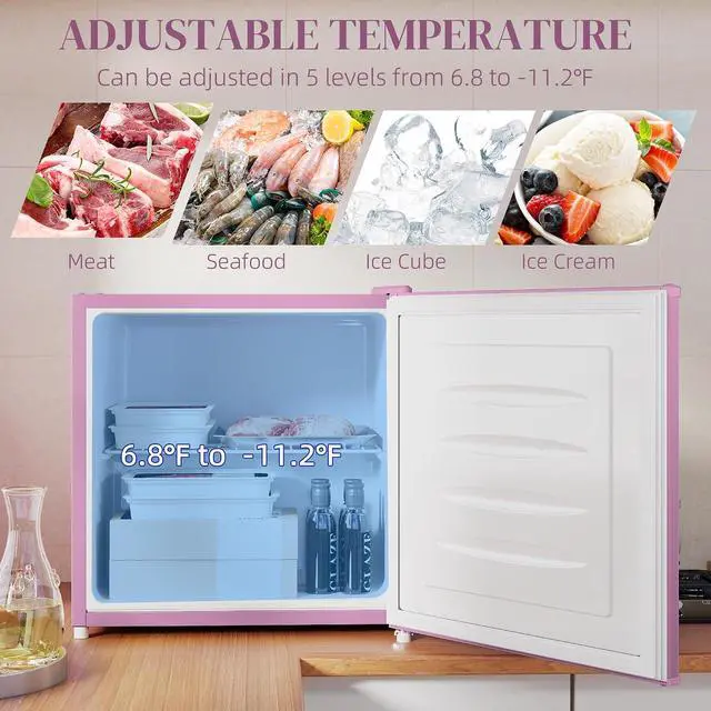 Alt view image 3 of 7 - Mini Freezer Countertop Compact Upright Freezer 1.1 Cu.Ft Pink | Removable Shelves, Reversible Door, Tabletop, Home, Dorm, Apartment, Office