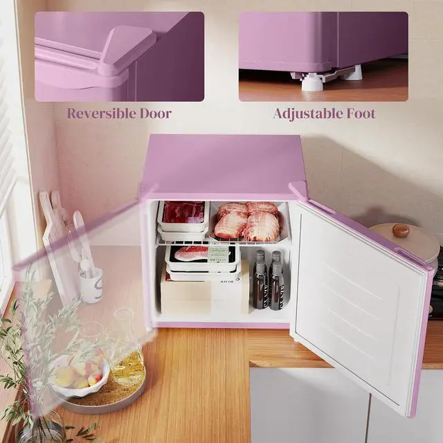 Alt view image 5 of 7 - Mini Freezer Countertop Compact Upright Freezer 1.1 Cu.Ft Pink | Removable Shelves, Reversible Door, Tabletop, Home, Dorm, Apartment, Office