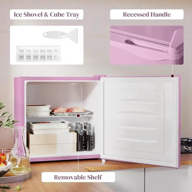 Alt view image 6 of 7 - Mini Freezer Countertop Compact Upright Freezer 1.1 Cu.Ft Pink | Removable Shelves, Reversible Door, Tabletop, Home, Dorm, Apartment, Office