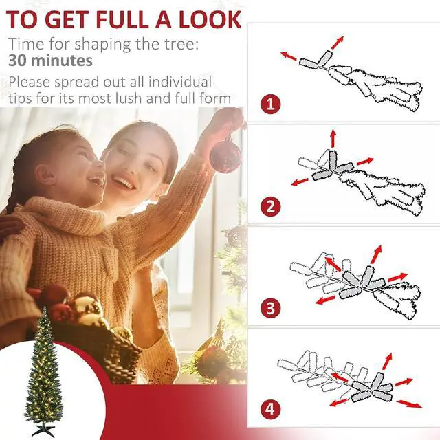 Alt view image 5 of 7 - Noble Fir Artificial Pencil Christmas Tree Prelit 6' Green | Slim, 200 Warm White LED Lights, 390 Tips, Christmas Decoration