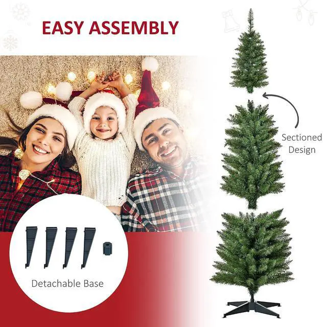 Alt view image 6 of 7 - Noble Fir Artificial Pencil Christmas Tree Prelit 6' Green | Slim, 200 Warm White LED Lights, 390 Tips, Christmas Decoration