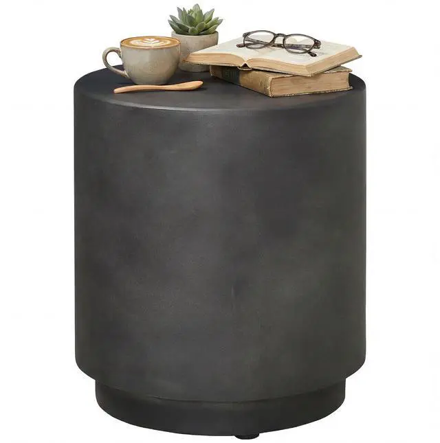 Main image of Outdoor Side Table Round Small End Table Concrete Finish Dark Gray | Indoor, Patio, Backyard, Pool, Porch, Garden, Lawn