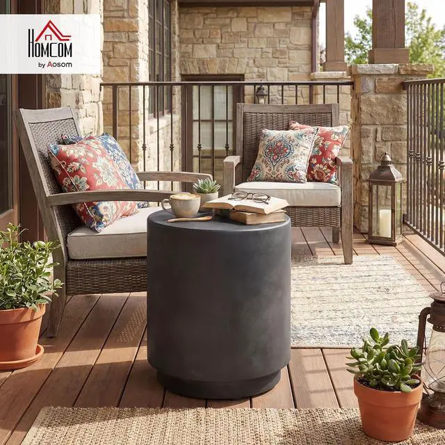 Alt view image 2 of 7 - Outdoor Side Table Round Small End Table Concrete Finish Dark Gray | Indoor, Patio, Backyard, Pool, Porch, Garden, Lawn