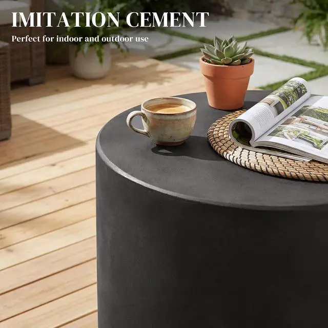 Alt view image 4 of 7 - Outdoor Side Table Round Small End Table Concrete Finish Dark Gray | Indoor, Patio, Backyard, Pool, Porch, Garden, Lawn