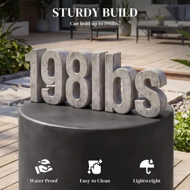 Alt view image 5 of 7 - Outdoor Side Table Round Small End Table Concrete Finish Dark Gray | Indoor, Patio, Backyard, Pool, Porch, Garden, Lawn