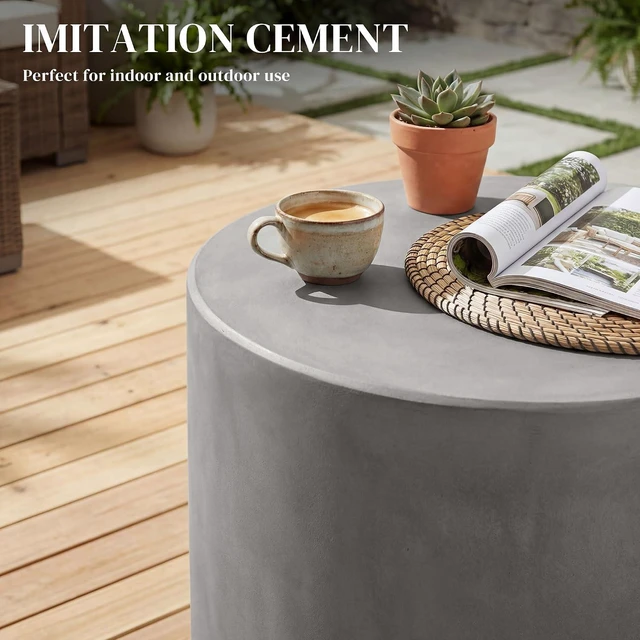 Alt view image 4 of 7 - Outdoor Side Table Round Small End Table Concrete Finish Light Gray | Indoor, Patio, Backyard, Pool, Porch, Garden, Lawn