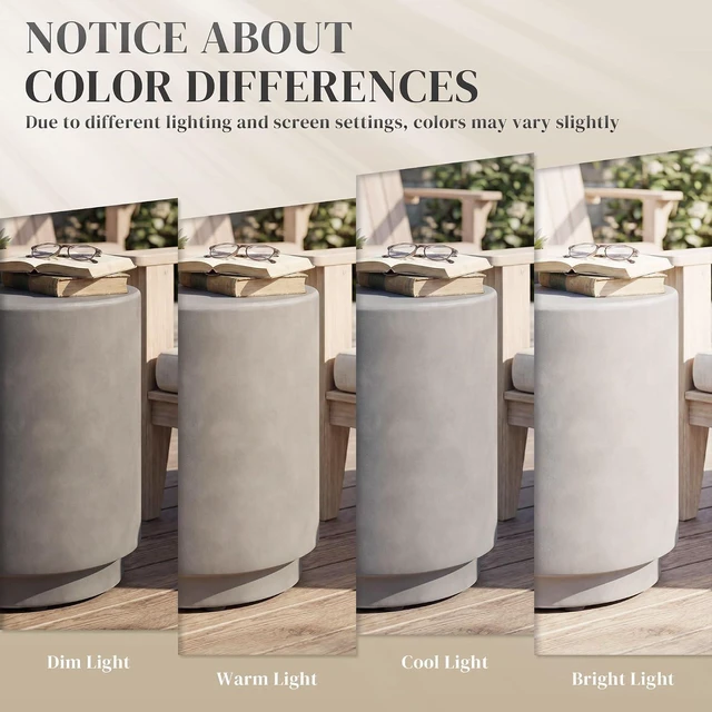 Alt view image 7 of 7 - Outdoor Side Table Round Small End Table Concrete Finish Light Gray | Indoor, Patio, Backyard, Pool, Porch, Garden, Lawn