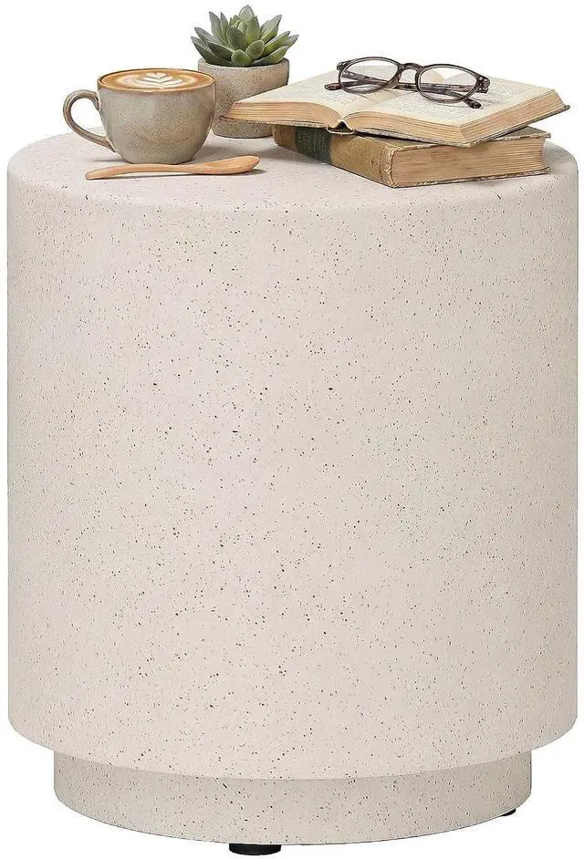 Main image of Outdoor Side Table Round Small End Table Concrete Finish Cream White | Indoor, Patio, Backyard, Pool, Porch, Garden, Lawn