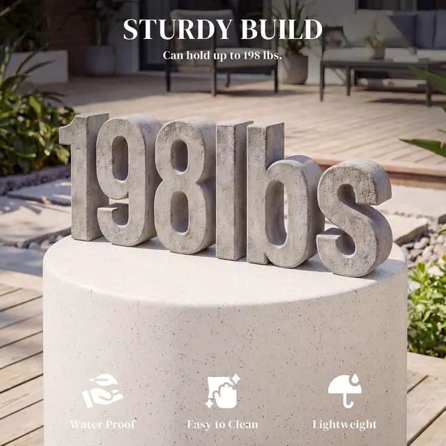 Alt view image 5 of 7 - Outdoor Side Table Round Small End Table Concrete Finish Cream White | Indoor, Patio, Backyard, Pool, Porch, Garden, Lawn