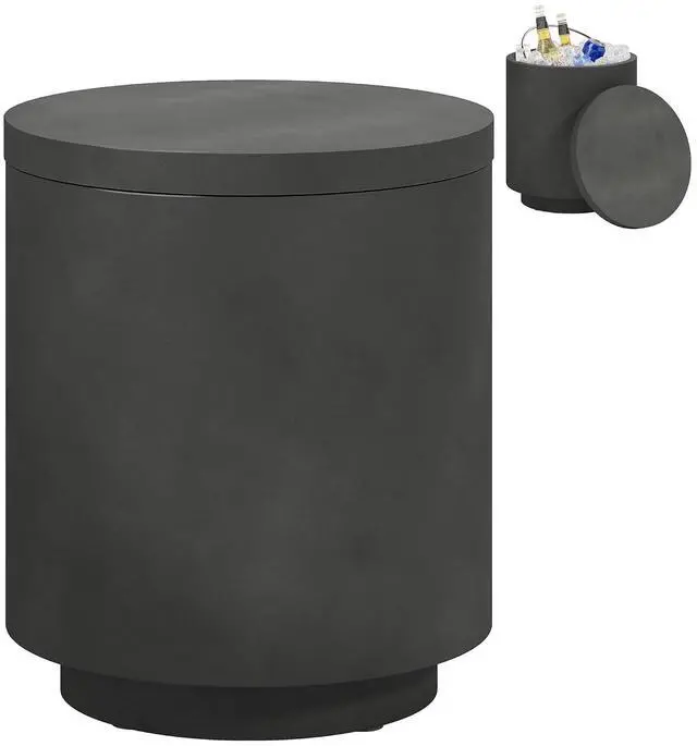 Main image of 2.6 Gal Outdoor Cooler Side Table 3-in-1 with Storage Charcoal Gray | Cool Coffee Table, Removable Ice Bucket and Lid, Concrete Small Patio Table, Party, Poolside, Deck