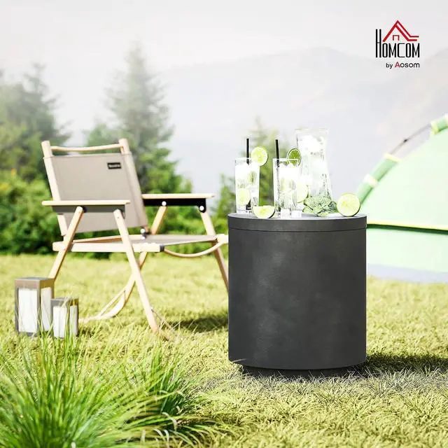 Alt view image 2 of 7 - 2.6 Gal Outdoor Cooler Side Table 3-in-1 with Storage Charcoal Gray | Cool Coffee Table, Removable Ice Bucket and Lid, Concrete Small Patio Table, Party, Poolside, Deck