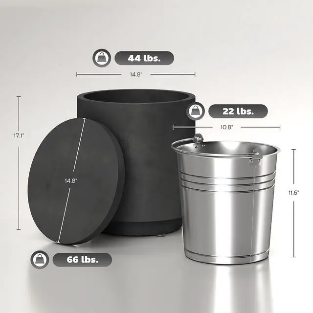 Alt view image 3 of 7 - 2.6 Gal Outdoor Cooler Side Table 3-in-1 with Storage Charcoal Gray | Cool Coffee Table, Removable Ice Bucket and Lid, Concrete Small Patio Table, Party, Poolside, Deck