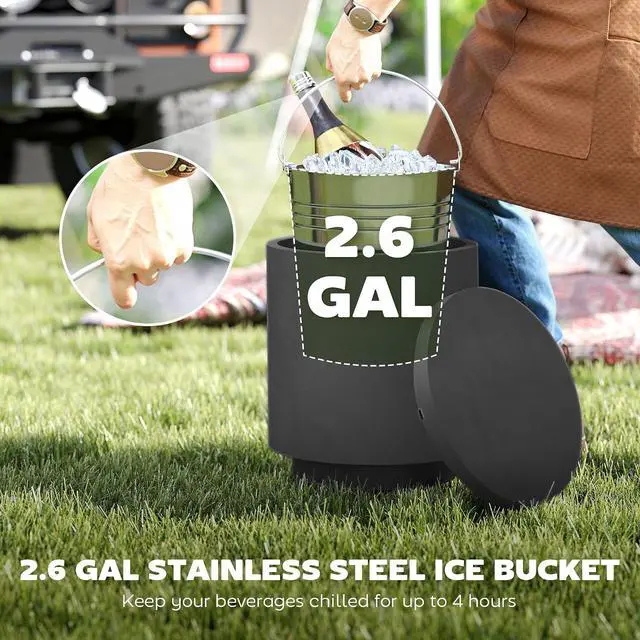 Alt view image 5 of 7 - 2.6 Gal Outdoor Cooler Side Table 3-in-1 with Storage Charcoal Gray | Cool Coffee Table, Removable Ice Bucket and Lid, Concrete Small Patio Table, Party, Poolside, Deck
