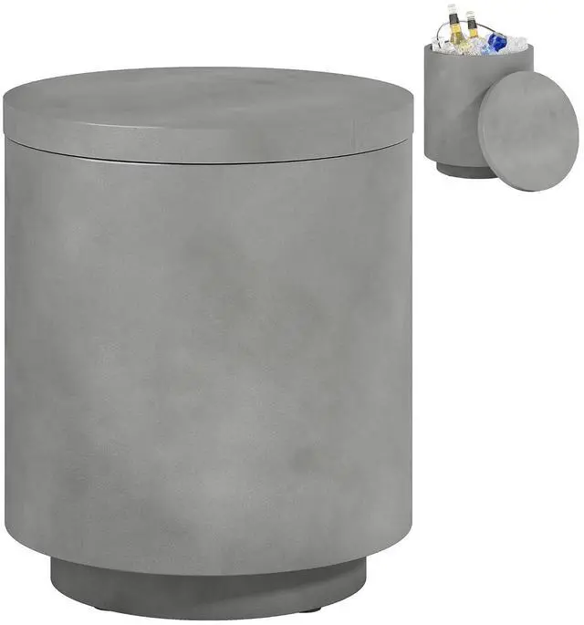 Main image of 2.6 Gal Outdoor Cooler Side Table 3-in-1 with Storage Gray | Cool Coffee Table, Removable Ice Bucket and Lid, Concrete, for Patio, Party, Poolside, Deck