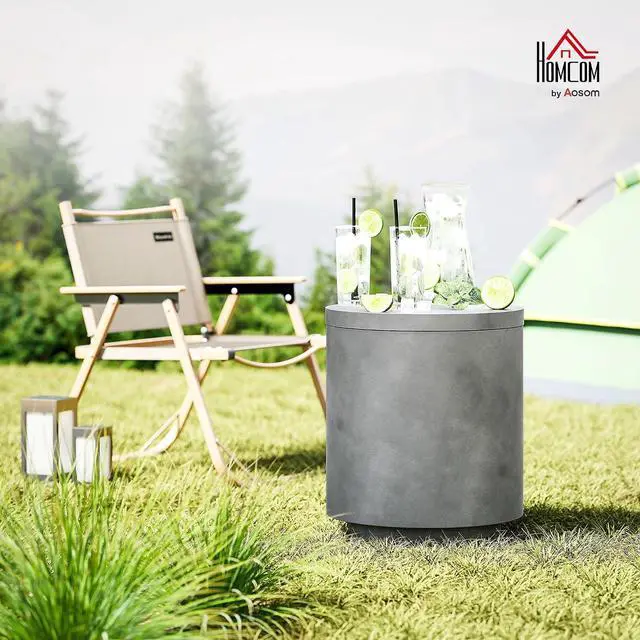 Alt view image 2 of 7 - 2.6 Gal Outdoor Cooler Side Table 3-in-1 with Storage Gray | Cool Coffee Table, Removable Ice Bucket and Lid, Concrete, for Patio, Party, Poolside, Deck