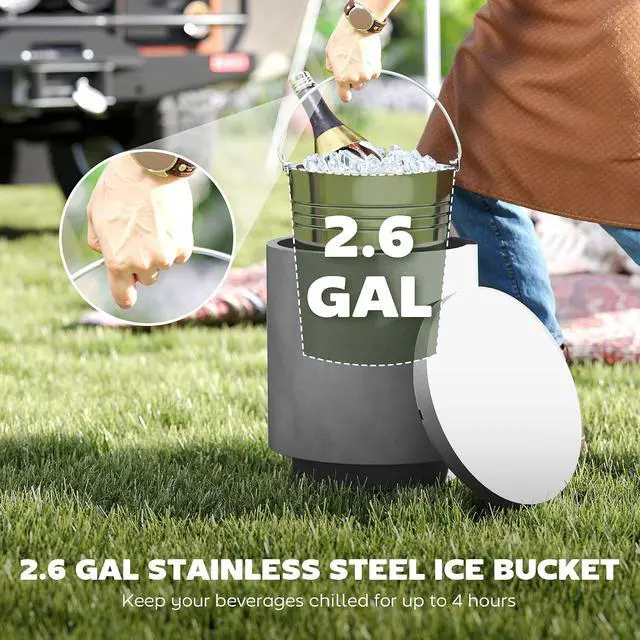 Alt view image 5 of 7 - 2.6 Gal Outdoor Cooler Side Table 3-in-1 with Storage Gray | Cool Coffee Table, Removable Ice Bucket and Lid, Concrete, for Patio, Party, Poolside, Deck