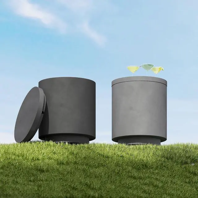 Alt view image 7 of 7 - 2.6 Gal Outdoor Cooler Side Table 3-in-1 with Storage Charcoal Gray | Cool Coffee Table, Removable Ice Bucket and Lid, Concrete Small Patio Table, Party, Poolside, Deck