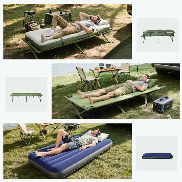 Alt view image 3 of 7 - Camping Tent Cot 6-in-1 Single Person Folding Tent Cot Combo | Mattress, Pillow, Sleeping Bag, Bed Cover, Carry Bag, Portable, Easy Set-Up, Off-Ground, Travel Hiking Backpack Picnic Camp