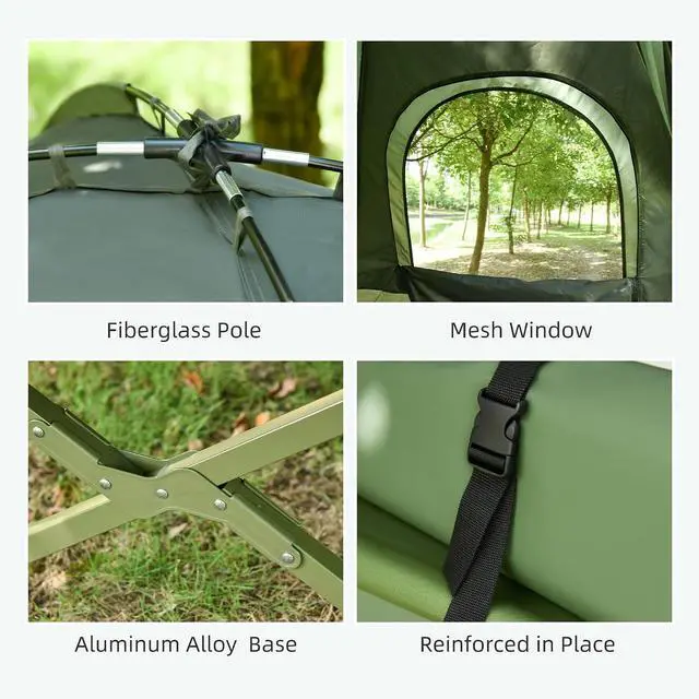 Alt view image 6 of 7 - Camping Tent Cot 6-in-1 Single Person Folding Tent Cot Combo | Mattress, Pillow, Sleeping Bag, Bed Cover, Carry Bag, Portable, Easy Set-Up, Off-Ground, Travel Hiking Backpack Picnic Camp