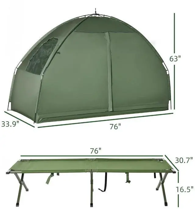 Alt view image 7 of 7 - Camping Tent Cot 6-in-1 Single Person Folding Tent Cot Combo | Mattress, Pillow, Sleeping Bag, Bed Cover, Carry Bag, Portable, Easy Set-Up, Off-Ground, Travel Hiking Backpack Picnic Camp