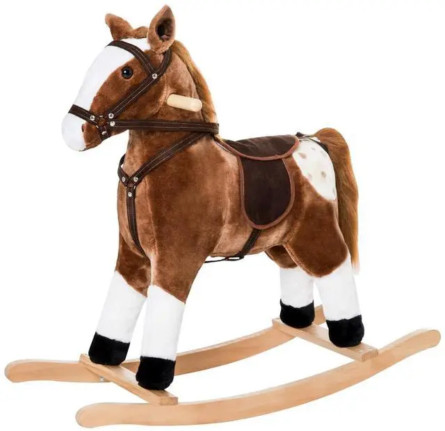 Main image of Qaba Kids Rocking Horse Plush for Boys Girls with Realistic Sounds Brown | Ride On Toy, Toddler Rocker, Gifts