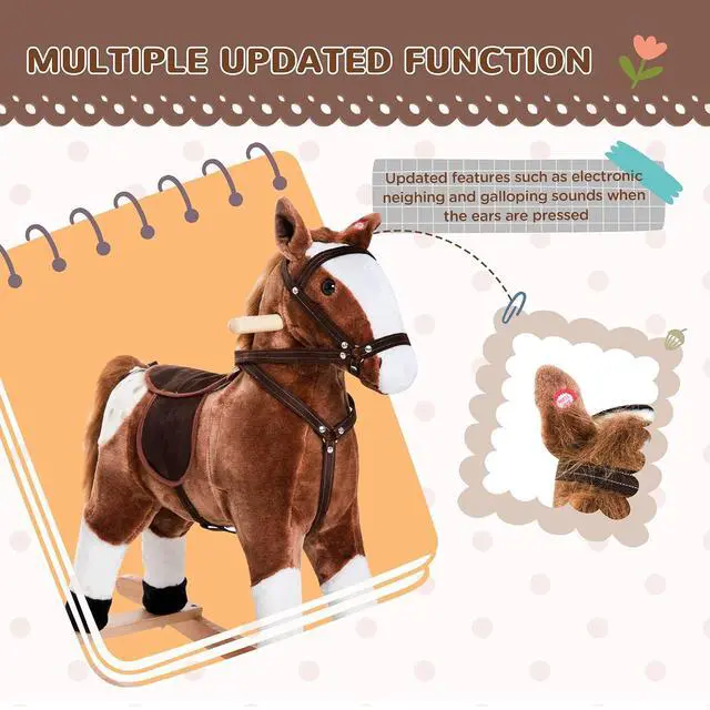 Alt view image 3 of 7 - Qaba Kids Rocking Horse Plush for Boys Girls with Realistic Sounds Brown | Ride On Toy, Toddler Rocker, Gifts