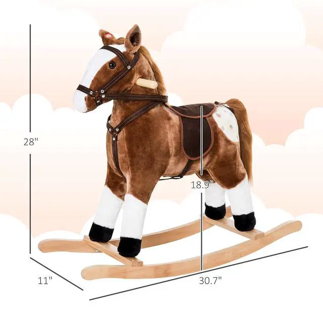 Alt view image 7 of 7 - Qaba Kids Rocking Horse Plush for Boys Girls with Realistic Sounds Brown | Ride On Toy, Toddler Rocker, Gifts