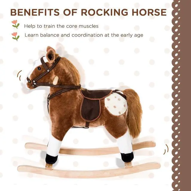 Alt view image 6 of 7 - Qaba Kids Rocking Horse Plush for Boys Girls with Realistic Sounds Brown | Ride On Toy, Toddler Rocker, Gifts