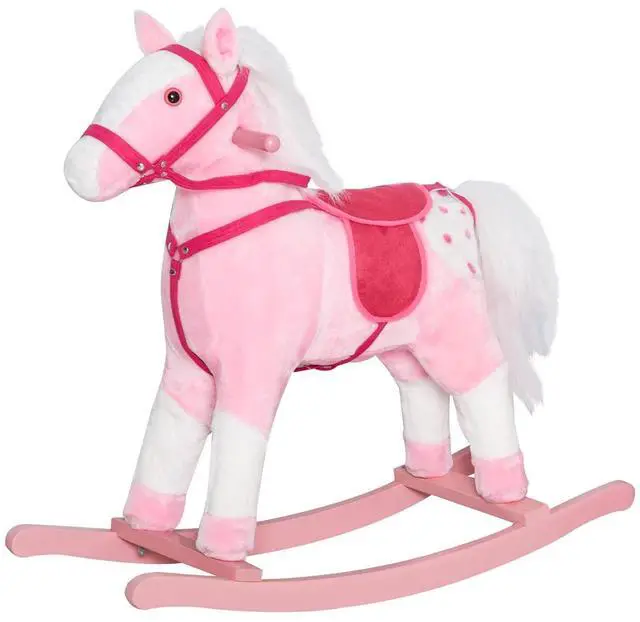 Main image of Qaba Kids Rocking Horse Plush Ride On Toy with Realistic Sounds, Pink | Toddler Rocker, for Boys Girls, Gifts