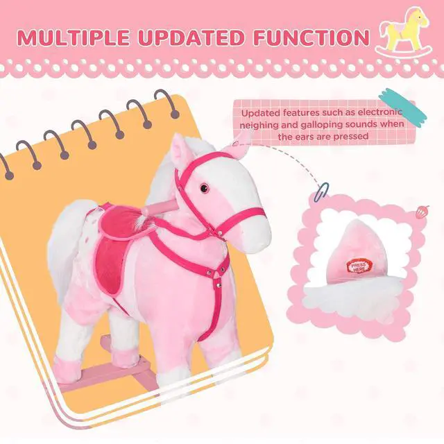 Alt view image 3 of 7 - Qaba Kids Rocking Horse Plush Ride On Toy with Realistic Sounds, Pink | Toddler Rocker, for Boys Girls, Gifts