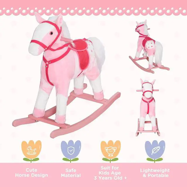 Alt view image 4 of 7 - Qaba Kids Rocking Horse Plush Ride On Toy with Realistic Sounds, Pink | Toddler Rocker, for Boys Girls, Gifts