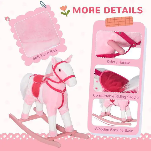 Alt view image 5 of 7 - Qaba Kids Rocking Horse Plush Ride On Toy with Realistic Sounds, Pink | Toddler Rocker, for Boys Girls, Gifts