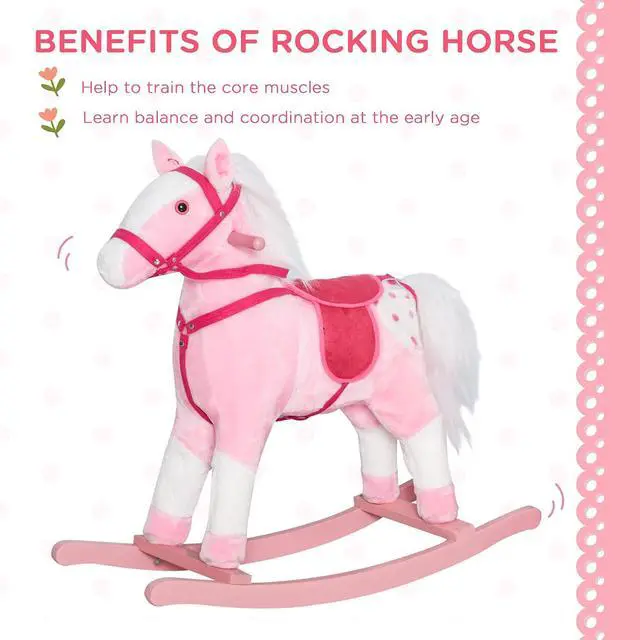 Alt view image 6 of 7 - Qaba Kids Rocking Horse Plush Ride On Toy with Realistic Sounds, Pink | Toddler Rocker, for Boys Girls, Gifts