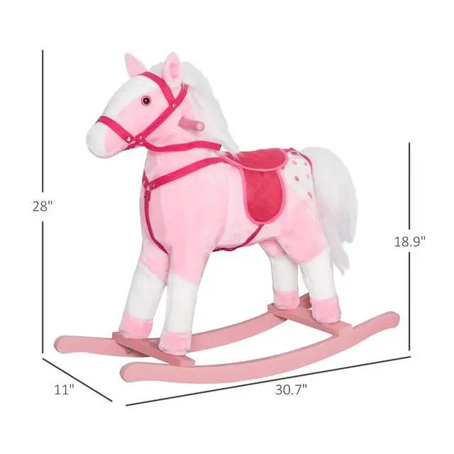 Alt view image 7 of 7 - Qaba Kids Rocking Horse Plush Ride On Toy with Realistic Sounds, Pink | Toddler Rocker, for Boys Girls, Gifts