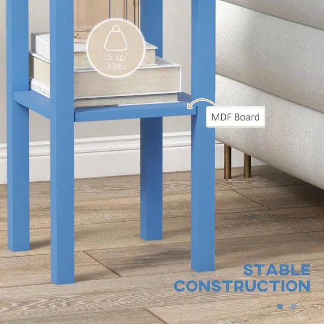 Alt view image 5 of 7 - Narrow End Table with Drawer and Bottom Shelf Set of 1 Light Blue | Tall Telephone Table, Skinny Modern Design, for Small Spaces, Living Room