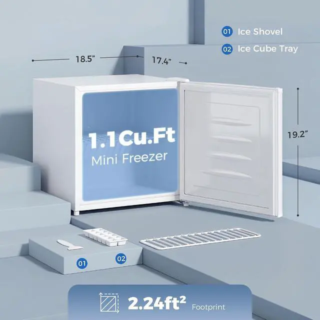 Alt view image 7 of 7 - Mini Freezer Countertop Compact Upright Freezer 1.1 Cu.Ft White | Removable Shelves, Reversible Door, Tabletop, Home, Dorm, Apartment, Office