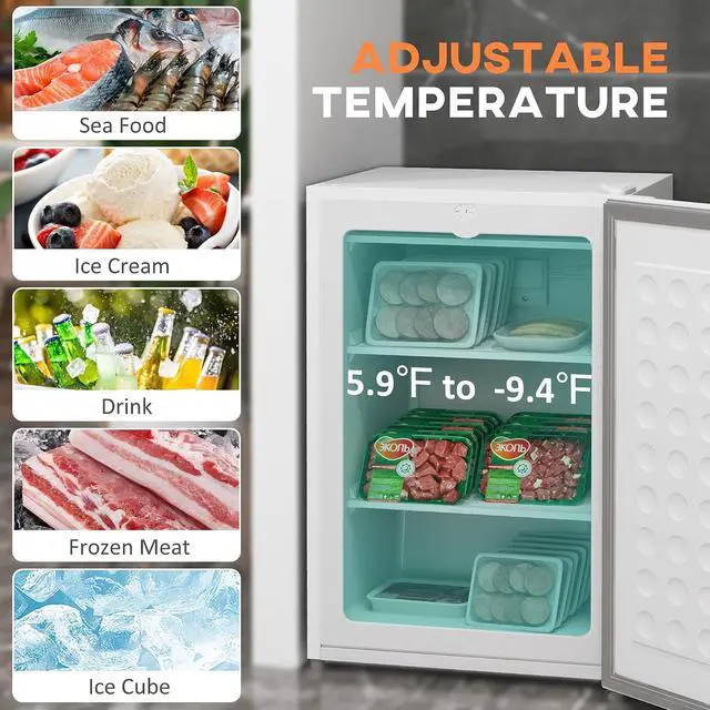 Alt view image 4 of 7 - Mini Freezer Countertop 3 Cu.Ft Reversible Door 3 Shelves White | Compact Upright Freezer, Home, Dorm, Apartment, Office