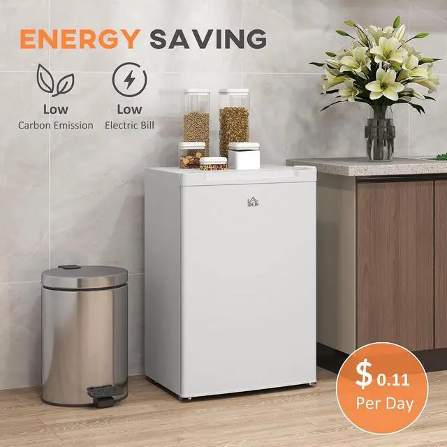 Alt view image 6 of 7 - Mini Freezer Countertop 3 Cu.Ft Reversible Door 3 Shelves White | Compact Upright Freezer, Home, Dorm, Apartment, Office