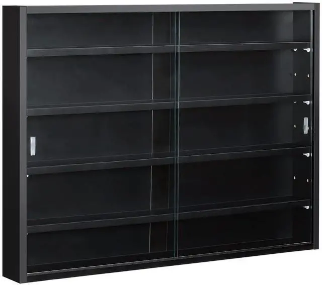 Main image of 5-Tier Display Cabinet, Glass Door Cabinet with Adjustable Shelves, Wall-Mounted Display Case for Playroom, Bedroom, Black