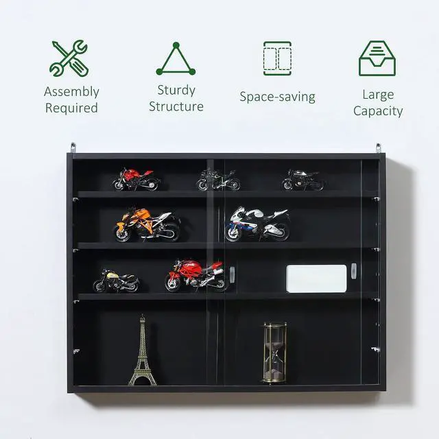 Alt view image 6 of 7 - 5-Tier Display Cabinet, Glass Door Cabinet with Adjustable Shelves, Wall-Mounted Display Case for Playroom, Bedroom, Black