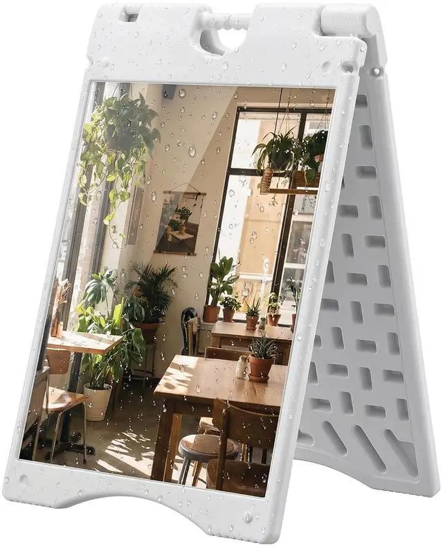 Main image of A Frame Sandwich Board Signs Outdoor Weighted Tank 22" x 28" White | Sidewalk Sign, Weatherproof Design