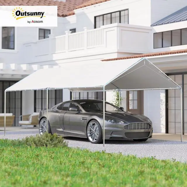 Alt view image 2 of 7 - 10'x20' Carport Outdoor Heavy Duty Galvanized Car Canopy White | Party Tent, Anchor Kit, 3 Reinforced Steel Cables