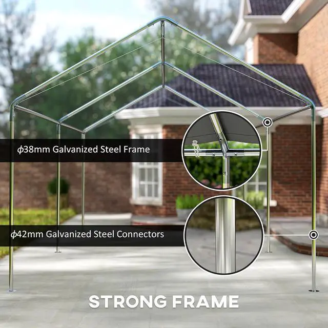 Alt view image 4 of 7 - 10'x20' Carport Outdoor Heavy Duty Galvanized Car Canopy White | Party Tent, Anchor Kit, 3 Reinforced Steel Cables