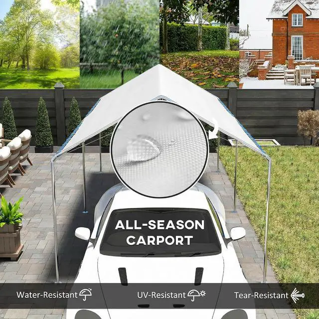 Alt view image 3 of 7 - 10'x20' Carport Outdoor Heavy Duty Galvanized Car Canopy White | Party Tent, Anchor Kit, 3 Reinforced Steel Cables